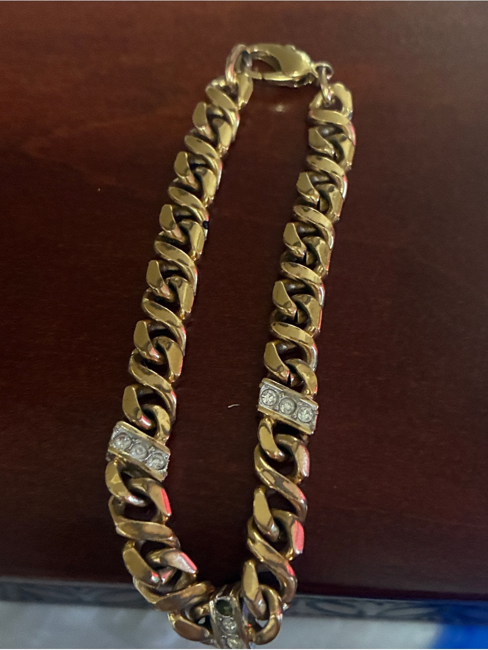 Gold-Cuban Link Bracelet with Crystal Accents - Women's Jewelry
